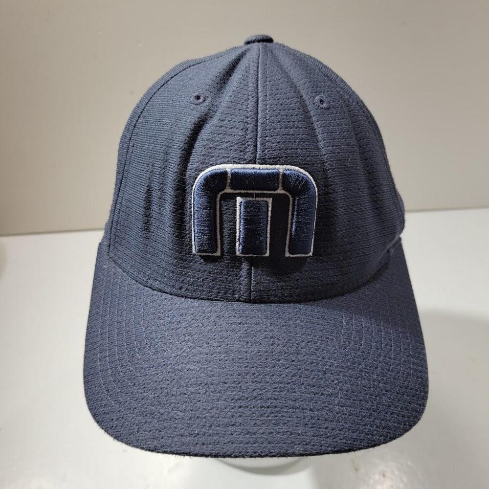 Travis Mathew Hat Cap Fitted Mens L XL Navy Blue Flexfit Golf Embroidered Logo
